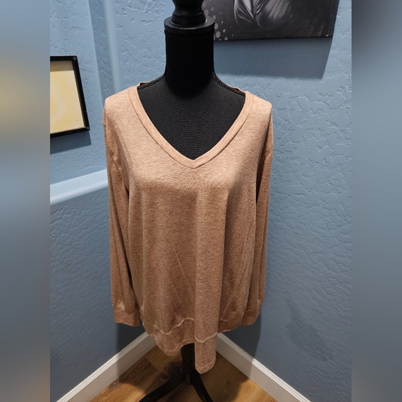 Tops - Tan V-Neck Long Sleeve Top